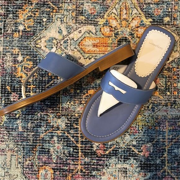 Lands End Blue & White Dressy Flip Flop Sandals - Picture 9 of 9